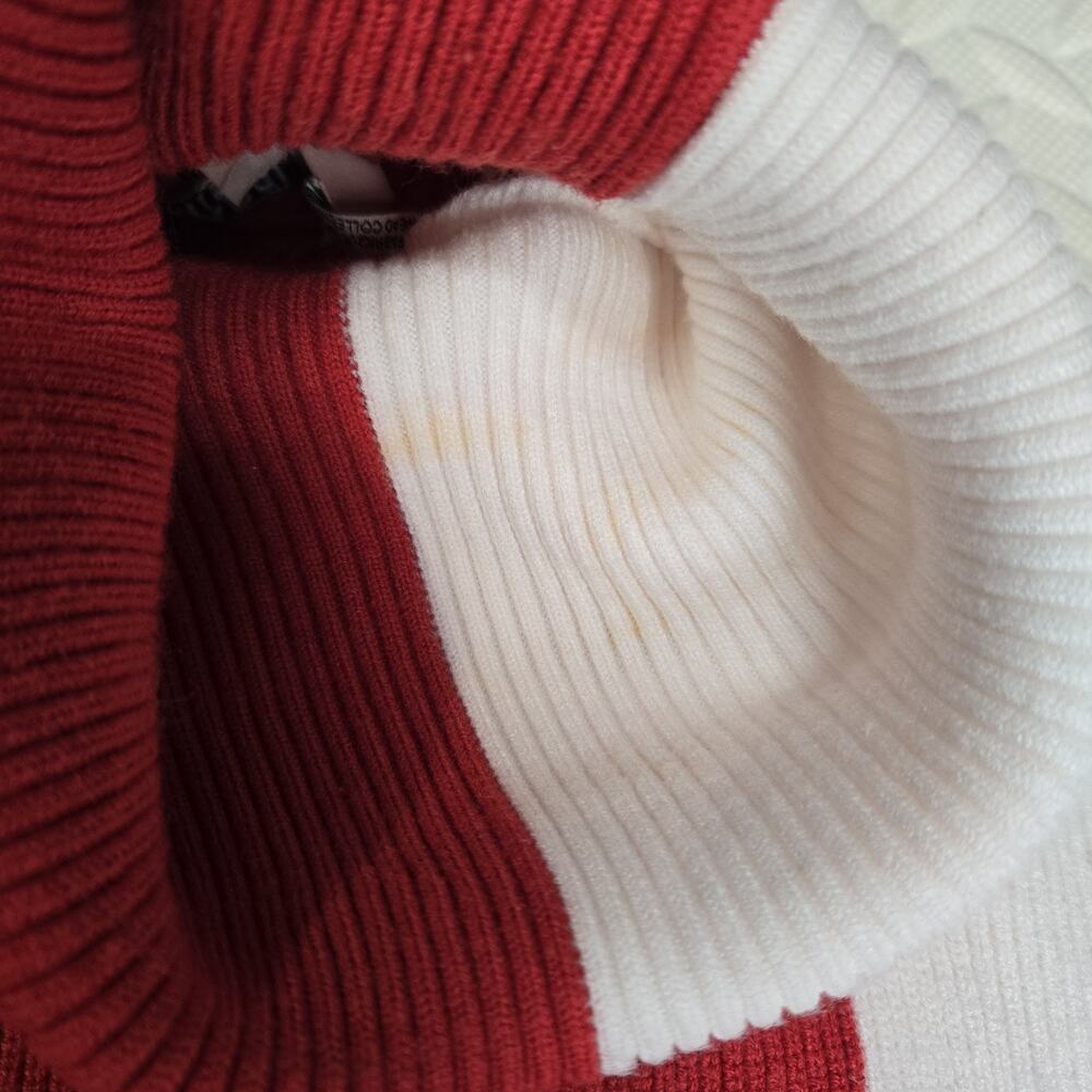 Badgley Mischka Turtleneck Sweater Womens Small Colorblock Red White Gray Ribbed - Picture 11 of 12